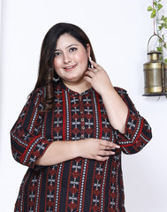 Plus Size Black Cotton Abstract Print Straight Kurta-100009