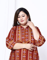 Plus Size Maroon Cotton Abstract print Straight Kurta-100010