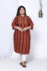 Plus Size Maroon Cotton Abstract print Straight Kurta-100010