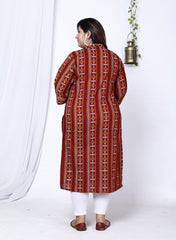 Plus Size Maroon Cotton Abstract print Straight Kurta-100010