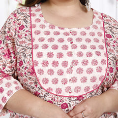 Plus Size Off White Cotton Floral Print Straight Kurta-100018