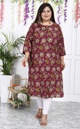 Maroon Pure Cotton Floral Print Straight Kurta-100020