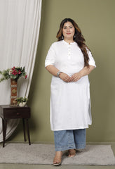 Plus Size White Cotton Blend Straight Kurta-100234