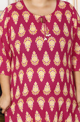 Plus Size Pink Cotton Floral Print Straight Kurta-100028