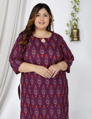 Plus Size Purple Cotton Floral Print Straight Kurta-100043