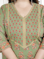 Plus Size Green Cotton Block Print Straight Kurta-100049