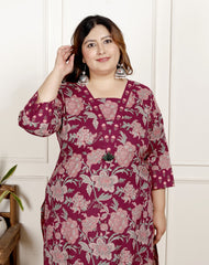 Maroon Pure Cotton Floral Print Straight Kurta-100052