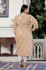 Plus Size Multicolor Cotton Floral Print Straight Kurta-100055