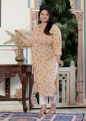 Plus Size Multicolor Cotton Floral Print Straight Kurta-100055