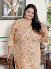 Plus Size Multicolor Cotton Floral Print Straight Kurta-100055
