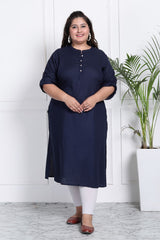 Plus Size Blue Cotton Blend Straight Kurta-621