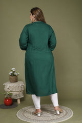 Plus Size Green Cotton Blend Straight Kurta-636