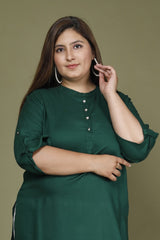 Plus Size Green Cotton Blend Straight Kurta-636