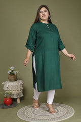 Plus Size Green Cotton Blend Straight Kurta-636