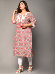 Plus Size Pink Cotton  Floral Print Straight Kurta-364