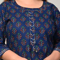 Plus Size Blue Cotton Block Print Straight Kurta-439