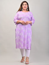 Plus Size Purple Cotton Blend Floral Print Straight Kurta-536