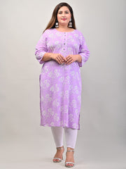 Plus Size Purple Cotton Blend Floral Print Straight Kurta-536