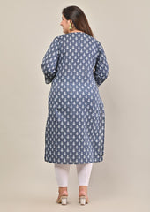 Plus Size Grey Cotton Print Straight Kurta-573