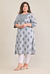 Plus Size Grey Cotton Print Straight Kurta-575
