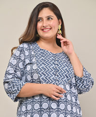 Plus Size Grey Cotton Print Straight Kurta-576