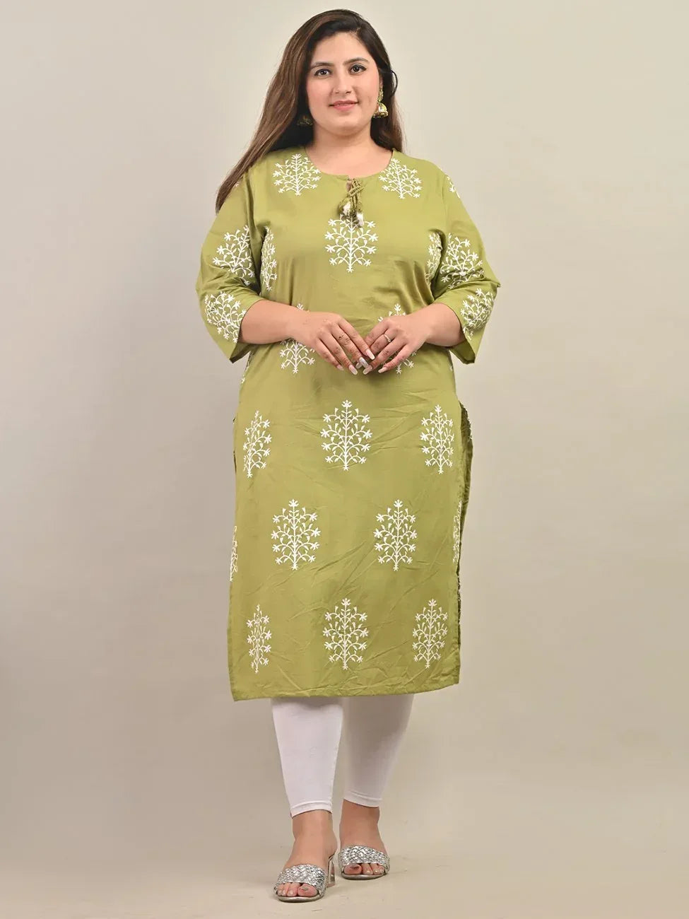 Plus Size Green Cotton Floral Print Kurta - Comfortable & Stylish  Swasti  Clothing