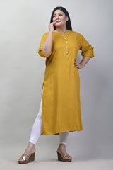 Plus Size Mustard Cotton Blend Straight Kurta-621