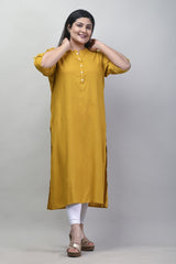 Plus Size Mustard Cotton Blend Straight Kurta-621