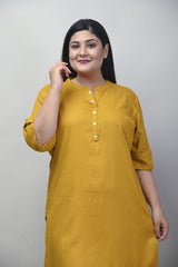 Plus Size Mustard Cotton Blend Straight Kurta-621