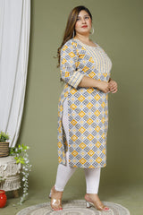 Plus Size Grey Cotton Floral Print Straight Kurta-662