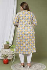 Plus Size Grey Cotton Floral Print Straight Kurta-662