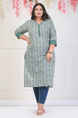 Plus Size Green Cotton Printed Straight Kurta-702
