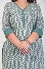 Plus Size Green Cotton Printed Straight Kurta-702