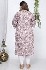 Plus Size Peach Cotton Floral Print Straight Kurta-710