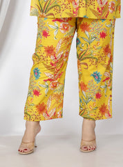 Plus Size Yellow Cotton Floral Print Co-ord Set -1200020