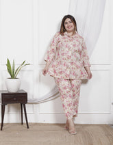 Plus Size Off White Cotton Floral Print Co-ord Set -1200026