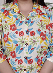 Plus Size Off White Cotton Floral Print Co-ord Set -1200033