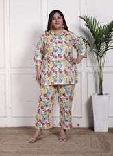Plus Size Off White Cotton Floral Print Co-ord Set -1200033