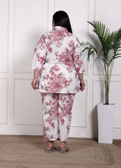 Plus Size Pink Cotton Floral Print Co-ord Set -1200034