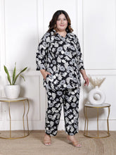 Plus Size Black Cotton Blend Floral Print Co-ord Set -1200037