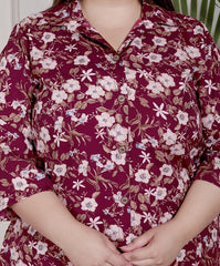 Plus Size Maroon Poly crepe Floral Print Co-ord Set -120045