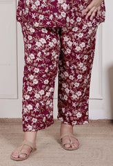 Plus Size Maroon Poly crepe Floral Print Co-ord Set -120045