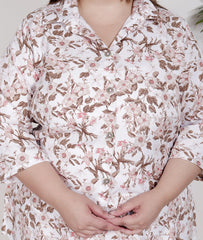 Plus Size White Poly crepe Floral Print Co-ord Set -120046