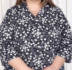 Plus Size Black Poly crepe Floral Print Co-ord Set -120047