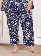 Plus Size Blue Poly crepe Floral Print Co-ord Set -120049