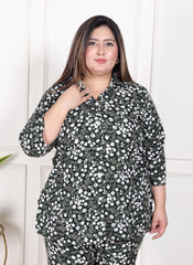 Plus Size Green Poly crepe Floral Print Co-ord Set -120050
