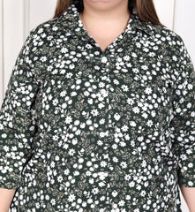 Plus Size Green Poly crepe Floral Print Co-ord Set -120050