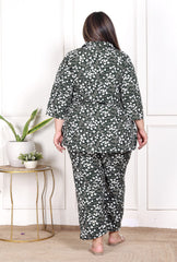 Plus Size Green Poly crepe Floral Print Co-ord Set -120050