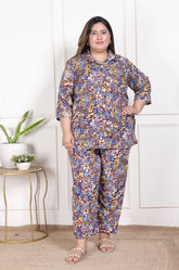 Plus Size Maroon Poly crepe Floral Print Co-ord Set -120051