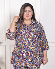 Plus Size Maroon Poly crepe Floral Print Co-ord Set -120051
